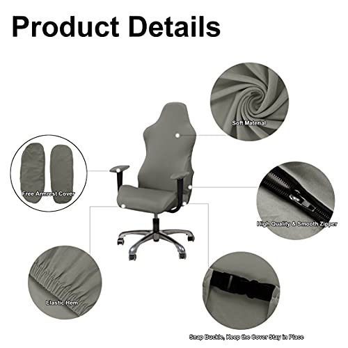 Image of WOMACO Gaming Chair Slipcover Stretch Seat Chair Cover for Leather Computer Reclining Racing Ruffled Gamer Chair Protector (Gray, One-size)