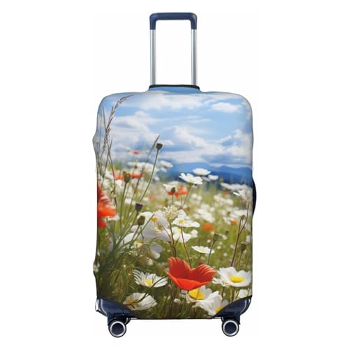 Luggage Cover Meadow and Daisy Flowers Travel Luggage Covers Thicker Elastic Suitcase Cover Dustproof Baggage Cover Scratch-Resistant Suitcase Cover Protector Fit 18-32 Inch Luggage Large