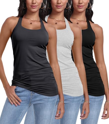 Débardeur long dos nageur femme en coton (lot de 3) pour le sport