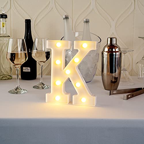 Image of Restaurantware Illumify 6.9 x 1.2 x 8.7 Inch Light Up Letter 1 Durable Marquee LED Light - Letter K Touchproof White Plastic Party Light Keyhole Slot For Parties Weddings Or Special Events