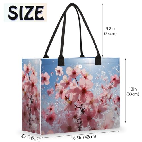 Pink Plum Blossom Sky Sun Tote Bag for Women Large Beach Bag Reusable Tote Bags for Work Travel Beach Shopping2