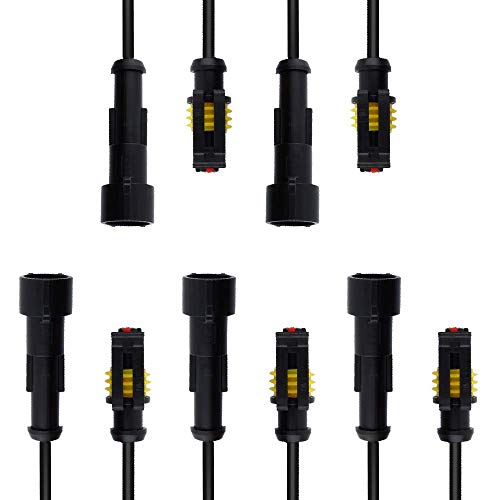 MUYI 5 sets 18AWG Waterproof Electrical Connectors Kit 1.5mm Series Terminal and Rubber Seal with 10cm Wire Weatherpack Connectors (1 pin)