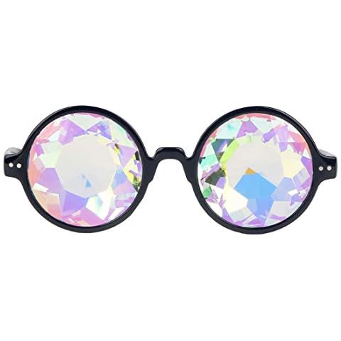 FLORATA Kaleidoscope Firework Diffraction Prism Glasses Rainbow Prism Refraction Sunglasses Black Frame Goggles Ideal for Cosplay Cover