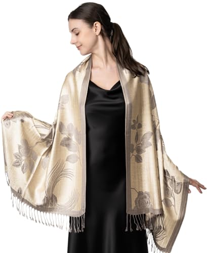 Achillea Two Tone Floral Roses Reversible Pashmina Scarf Shawl Wrap Stole for Women3