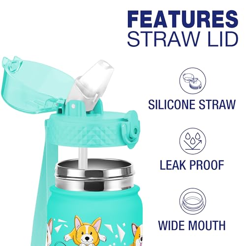 GOPPUS 550ml/18oz Kids Insulated Water Bottle with Straw Cute Double Wall Stainless Steel Child's Small Flask Vacuum Insulated Steel Metal Leak Proof Drink Flask Boys Toddler Girls Flask BPA-Free - Image 3
