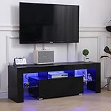 Rainbow Tree 130cm High Gloss TV Stand Cabinet With LED Lights Up to 65in TV, Modern TV Unit with Shelves and Drawers Large Storage TV Cabinet for Living Room Bedroom Black