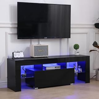 Rainbow Tree 130cm High Gloss TV Stand Cabinet With LED Lights Up to 65in TV, Modern TV Unit with Shelves and Drawers Large Storage TV Cabinet for Living Room Bedroom Black