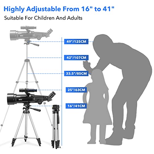 HSL Telescope for Adults & Kids, 70mm Aperture 400mm Focal Length Refractor Telescope for Astronomy Beginners(20x-100x) - Travel Telescopes with Carry Bag and Adapter(Black)