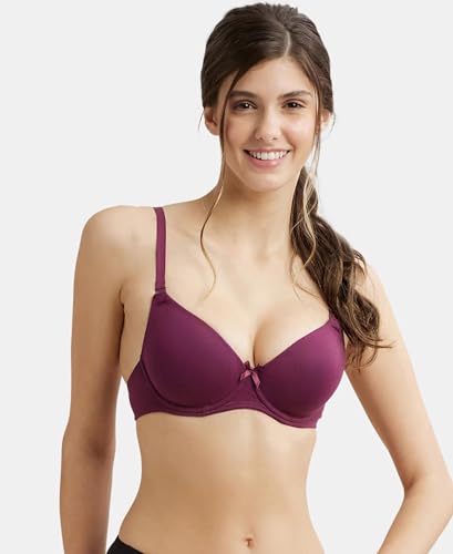 Image of Jockey 1245 Women Under-Wired Padded Super Combed Cotton Elastane Stretch Medium Coverage T-Shirt Bra with Detachable Straps