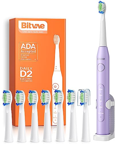 Bitvae D2 Cepillo de Dientes Eléctrico Sónico para Adultos y Niños, Cepillo de Dientes Eléctrico Ultrasónico Recargable, 8 Cabezales y 5 Modos, Púrpura