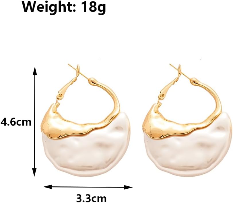 Trendy 14K Gold Irregular Pearl Hoop Earrings for Women,Unique Large Statement Pearl Drop Dangle Earrings,Charm Valentine's Day Jewelry Gifts - Image 3