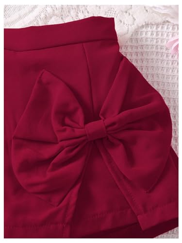 Image of BEAUDRM Girl's Elastic Waist Bow Front Trousers Split Straight Leg Cute Skort Burgundy 7Y