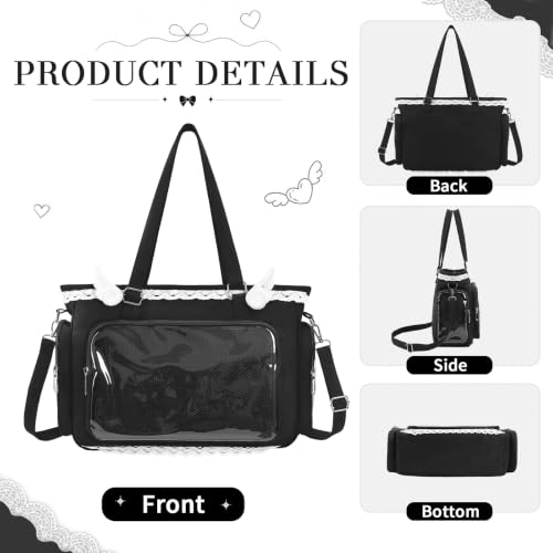 YFGBCX Lace Ita Crossbody Bag with Clear Window, Display Insert & Wing Pins (Black) - image 7