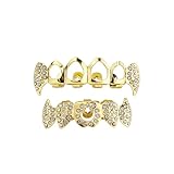 YOSZO Vampire Teeth Fang Grillz Hollow braces for sharp teeth 14K Gold Silver Plated Hip Hop Fangs Top Bottom Teeth Grills for Men and Women (Gold)