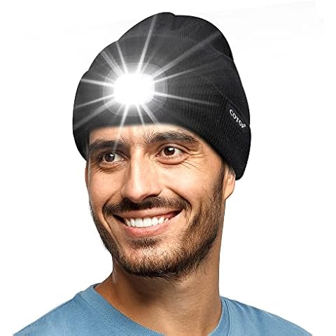 Beanie Hat with Light Rechargable Headlamp Torch Unisex Winter Beanie Christmas Men Women Gift LED 3 level Brightness Hand Free Lighted Hat for Night Walking, Running, Camping, Dog Walking Cover