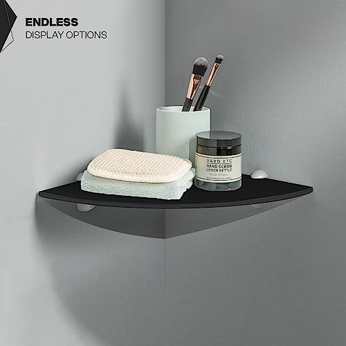 Fab Glass And Mirror 12" X 12" Black Floating Corner Chrome Brackets Glass Shelves, #TOP5