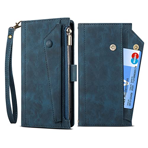 Étui portefeuille iPhone 7/8/SE antichoc et anti-perte bleu