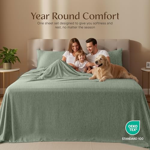 Image of Utopia Bedding California King Size Sheet Set - 4 Piece Bed Sheets, Soft and Breathable Microfiber, Includes 1 Fitted Sheet, 1 Flat Sheet and 2 Pillowcases - Oeko Tex (Heather Sage)