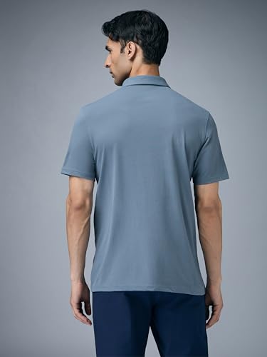 Image of TECHNOSPORT Men's Solid Slim Fit Polo Collar T-Shirt COTFLEX Half Sleeve Button Polyester for Gym Running Workout UPF50+ Anti Odour