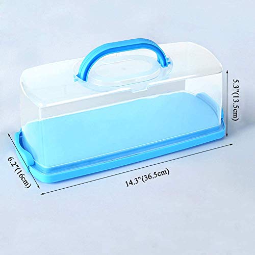 Set of 2 Pcs Portable Bread Box with Handle Loaf Cake Container Plastic Rectangular Food Storage Keeper Carrier 13-inch Translucent Dome for Pastries, Bagels, Bread Rolls, Buns or Baguettes (Blue) - Thumbnail 3
