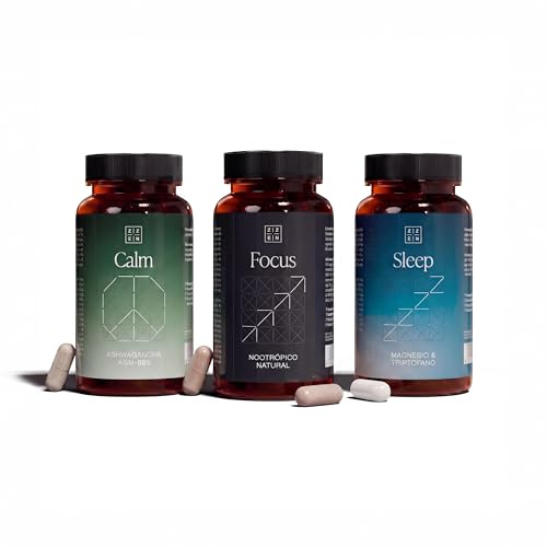 MODO ZZEN - Pack de 3 | Nootrópico para la Memoria, Energía y Concentración (FOCUS) + Ashwagandha KSM-66 para el Estrés (CALM) + Magnesio Bisglicinato y L-Triptófano para el Sueño Profundo (SLEEP)