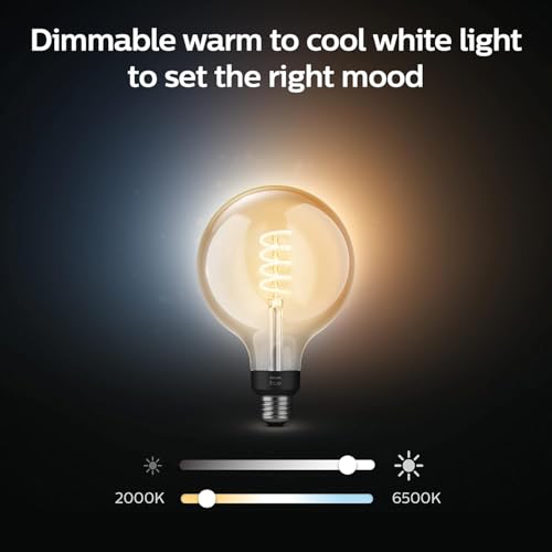 Image of Philips Hue Smart 60W G40 Filament LED Bulb - White Ambiance Warm-to-Cool White Light - 1 Pack - 550LM - E26 - Indoor - Control with Hue App - Works with Alexa, Google Assistant and Apple Homekit