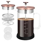 French Press Coffee Maker,Glass Classic Copper 304 Stainless Steel Borosilicate Glass Coffee Press,V