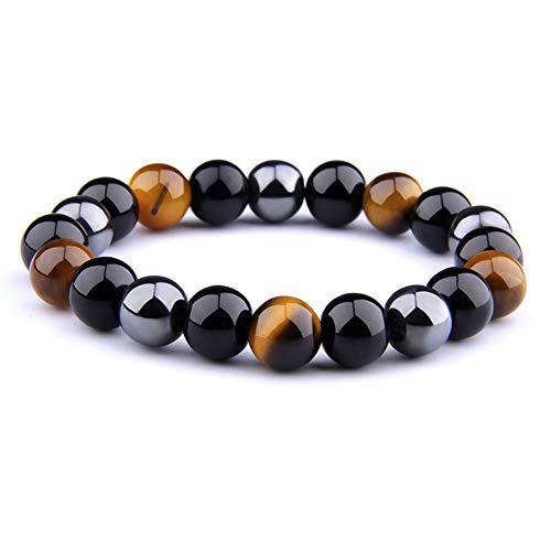 BESTT Pulsera magnética Unisex Negro obsidiana Negro hematita Ojo de Tigre Perlas para Bajar de Peso Adelgazante Anti-Fatiga Cuidado Saludable Hombres Mujeres joyería Cover
