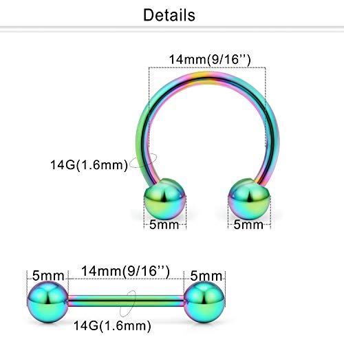 Dyknasz 14 Pairs Nipple Rings Elegant Cz Nipple Shield Ring Straight Barbell 316L Stainless Steel 14G Nipple Hoop Retainer Tongue Bar Ball Body Piercing Jewelry For Women Rainbow #TOP2