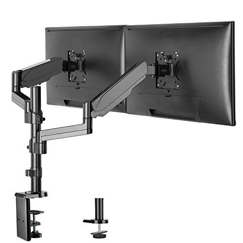 IMtKotW® Dual Arm Monitor Desk Mount Stand,Height Adjustable Full Motion Gas Spring Monitor Mount Riser with C Clamp/Grommet Base Fits Two 17'-32' LCD LED Computer Screens up to 17.6lbs per