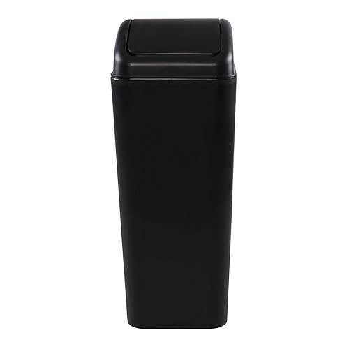 Bote de basura delgado de 12 litros con tapa giratoria, cubo de basura de plástico para cocina, negro, F
