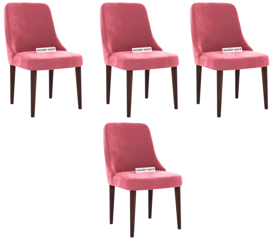 Image of WOODEN SPACE Dining Chair for Living Room Vintage Armchair with Rosewood and Holend Velvet for Living Room, Hotel, Restrorent and Home Decor - 20X19X35 Inch (Pink Pack of 4)