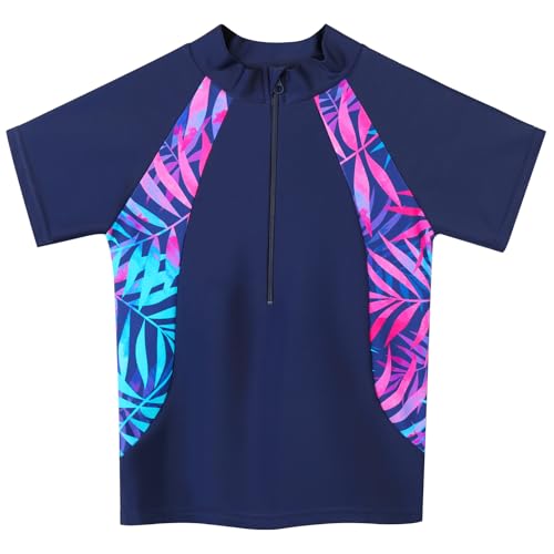 Girls Rash Guard Swimsuits Set 2 Pcs Bathing Suit UPF50+ Short Sleeve Kids Beach Swimming Skirts with Shorts Swimwear 3-14Y2