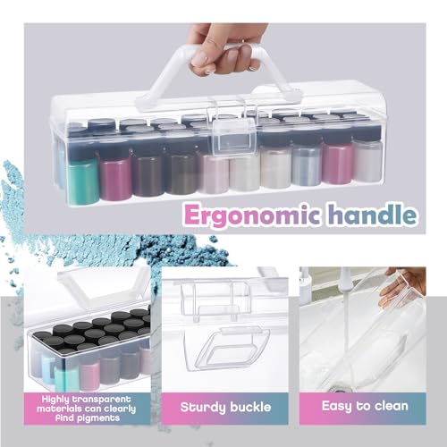 Image of MotiMind 2 Pcs Acrylic Paint Organizer Mica Powder Storage Case Pigment Powder Organizer for 0. 35 Oz /10g Mica Bottles, Holds up to 30 Bottles for Model Paints, Nail Polish & Craft Supplies Holder