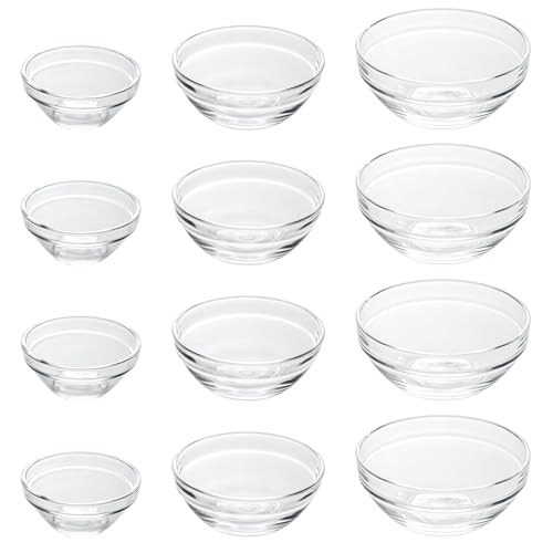Iyulania 3 Sizes of Clear Glass Bowls 2.5 3.5 & 8.5 oz Small Prep Bowls for Salt Herbs Spices and Dry Ingredients Set of 12