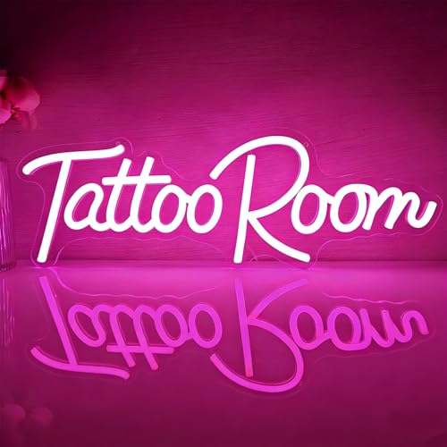 Image of Tattoo Salon LED Neon Sign | 16.5x5.8 Inch Dimmable Wall Decor Light USB Powered Shop Window Light Up Sign, Gifts for Tattoo Artists