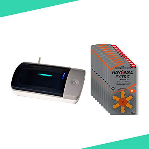 Box 60 Batterien 13 Rayovac + Elektronischer Desinfektions-Trockner & UV-Luftentfeuchter für Hörverstärker und Hörgerät