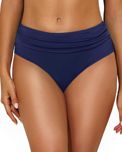 Image of Tempt Me Women Mid Rise Bikini Bottoms Full Coverage Swimsuit Ruched Scrunch Swim Bottom