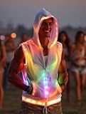 Man Hooded Vest White Rave Outfit Burning Man (US, Alpha, Large, Regular, Regular, White)