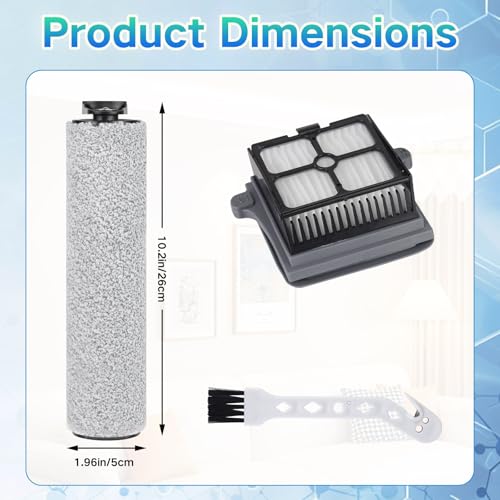 Image of Roller Brush and Filters Replacement Parts for Tineco Floor One S5 Steam /IFloor 5 Steam Cordless Wet Dry Vacuum Cleaner- 2 Roller Brushes + 4 HEPA Filters + 1 Cleaning Brush (7 Pcs)