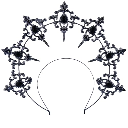 Cohortstar Goddess Wire Headband for Women Baroque Gothic Boho Headpiece with Rhinestones and Crystals Bridal Crown for Wedding Festival Photo Prop (Black)