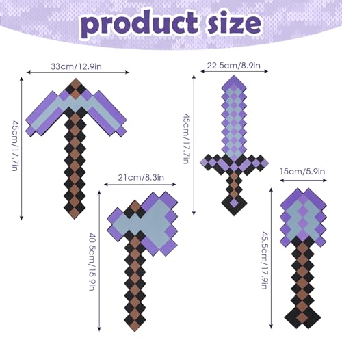 4 Pack Sword Pickaxe Axe and Shovel Toy Weapon Set,Kids Role-Play Foam Weapons Accessory for Game Fans Halloween Christmas Valentine and Party2