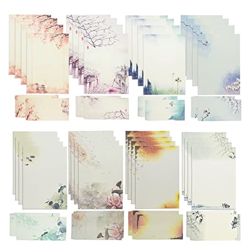 REFORUNG Papel de Cartas y Sobres Vintages, 32 Hojas Papel para Escribir Carta y 16 PCS Sobres para Cartas Vintage Papeles de Escritura Estilo Chino para Correspondencia, Bodas, Invitaciones, regalos