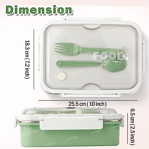 Image of Zest 4 Toyz Lunch Box for Kids Adults 3 Compartments Tiffin Box Stainless Steel with Spoon & Fork Eco-Friendly Lunch Food Containers for School, Office - Multicolor