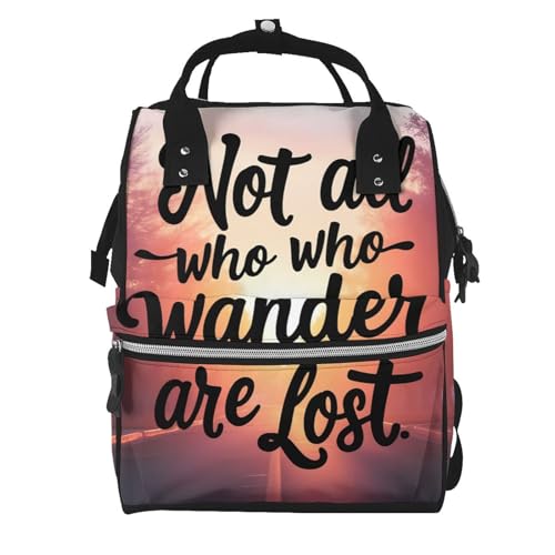 BERMEIZ Not All Who Wander Are Lost Pattern Diaper Bag Backpack Large Capacity Multifunction with Insulated Pockets Waterproof Baby Diaper Bags Baby Travel Essentials for Newborns,Moms,Dads