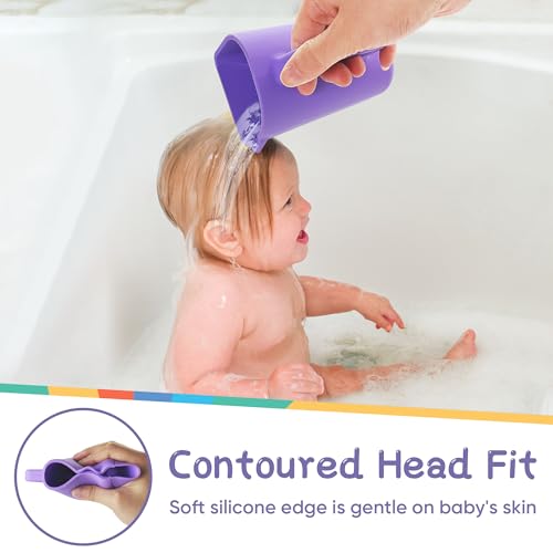 Image of EASICUTI Baby Bath Rinse Cup with Suctions, Easy to Drain, Soft Food Grade Silicone, Shampoo & Body Washing Rinser Cup for Kids with Easy Grip Handle to Rinse Baby Shampoo- Baby Essentials, Purple