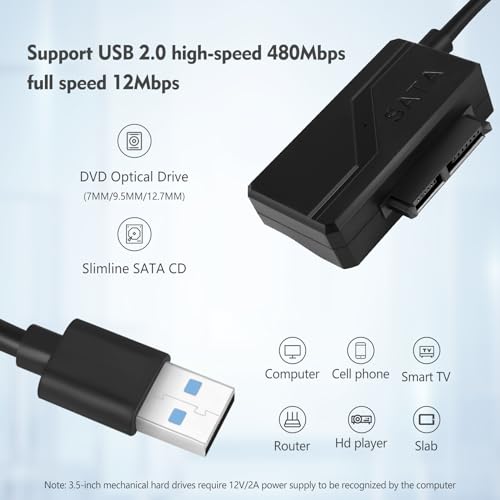 Cable adaptador USB 2.0 a Mini Sata II 13 pines negro miniatura 3