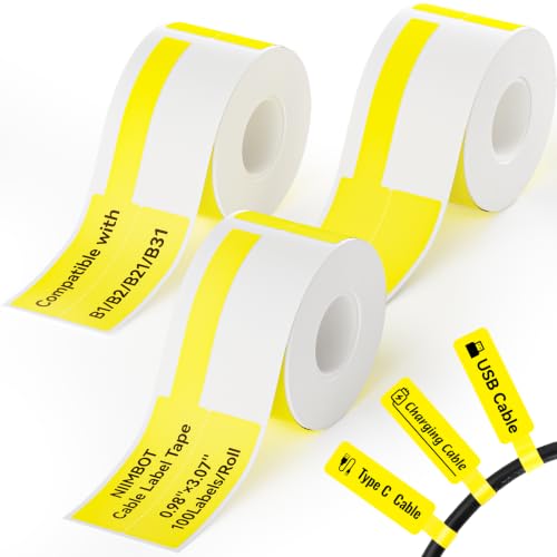 Image of NIIMBOT Cable Labels 3 Rolls Set for B1 /B21 /B2 /B31 Label Maker, Yellow | 25x78mm (0.98'' x 3.07'') 100 Labels /Roll, Refill Labeling Tape for Home School Office Small Busines