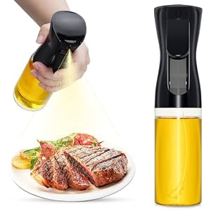 Oil Sprayer For Cooking, 2024 Newest Upgraded Olive Oil Sprayer and Dispenser for Kitchen, Food Grade Oil Spray Bottle for Cooking, Air Fryer, Deep Frying, BBQ (Black, 220ml)