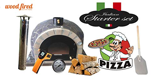 Grey Pro Deluxe Ceramic Wood Fired Pizza Starter Kit, Grey Arch, Black Window Door, 100cm x 100cm